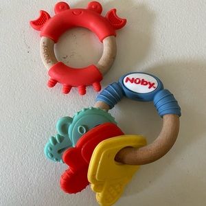 Nubg Natural Teethers Key Set And Crab Themed Ring Easy Hold Teethers Wash First